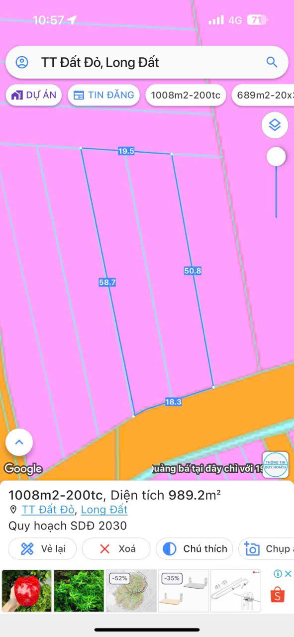 Chủ cần bán lô đất mặt tiền nhựa thị trấn Đất Đỏ -Tp HCM Đường chính cổng khu công nghiệp Đất Đỏ