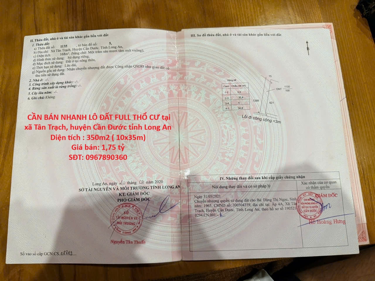 LÔ ĐẤT VỊ TRÍ ĐẸP- GIÁ TỐT CHÍNH CHỦ CẦN BÁN NHANH LÔ ĐẤT FULL THỔ CƯ tại huyện Cần Đước tỉnh Long An