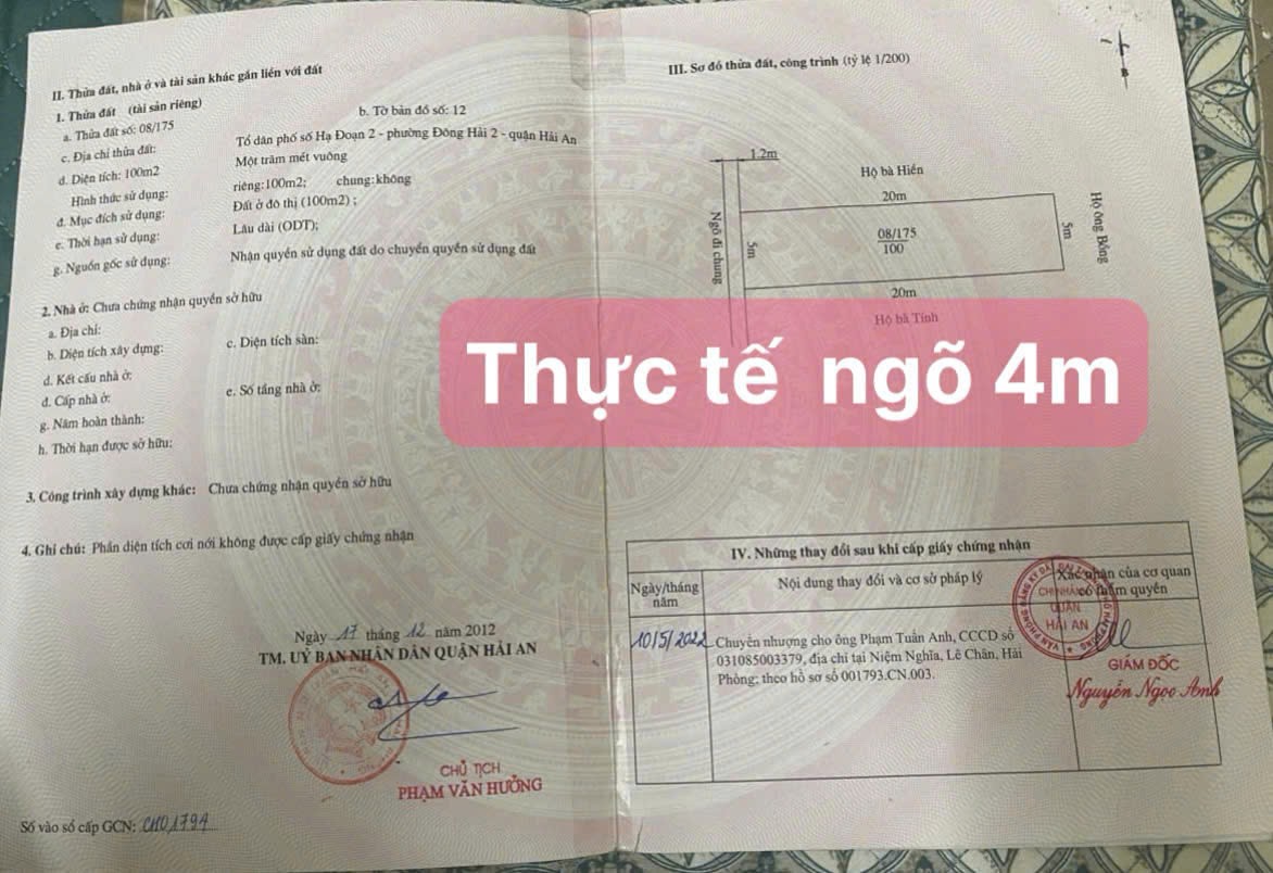 ĐẤT ĐẸP- GIÁ TỐT - CHÍNH CHỦ CẦN BÁN NHANH LÔ ĐẤT TIỀM NĂNG TẠI Quận Hải An, TP Hải Phòng