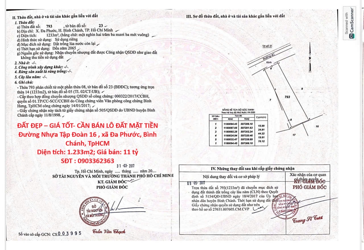 ĐẤT ĐẸP – GIÁ TỐT- CẦN BÁN LÔ ĐẤT MẶT TIỀN Đường Nhựa Tập Đoàn 16 , xã Đa Phước, Bình Chánh, TpHCM