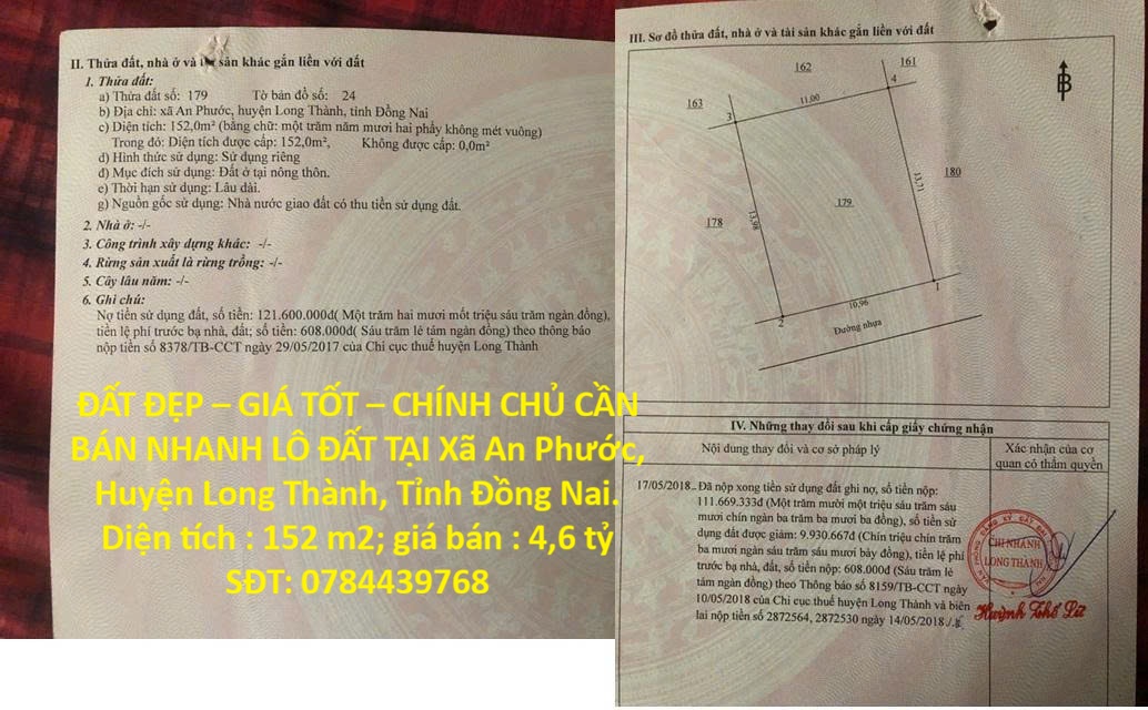 ĐẤT ĐẸP – GIÁ TỐT – CHÍNH CHỦ CẦN BÁN NHANH LÔ ĐẤT TẠI Xã An Phước, Huyện Long Thành, Tỉnh Đồng Nai.