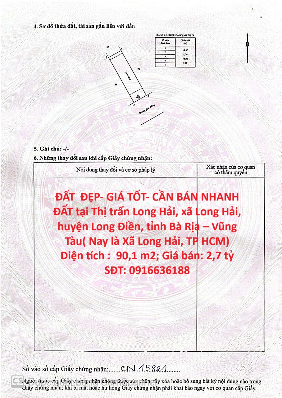 ĐẤT ĐẸP- GIÁ TỐT- CẦN BÁN NHANH ĐẤT tại Xã Long Hải, Long Điền, Bà Rịa VT