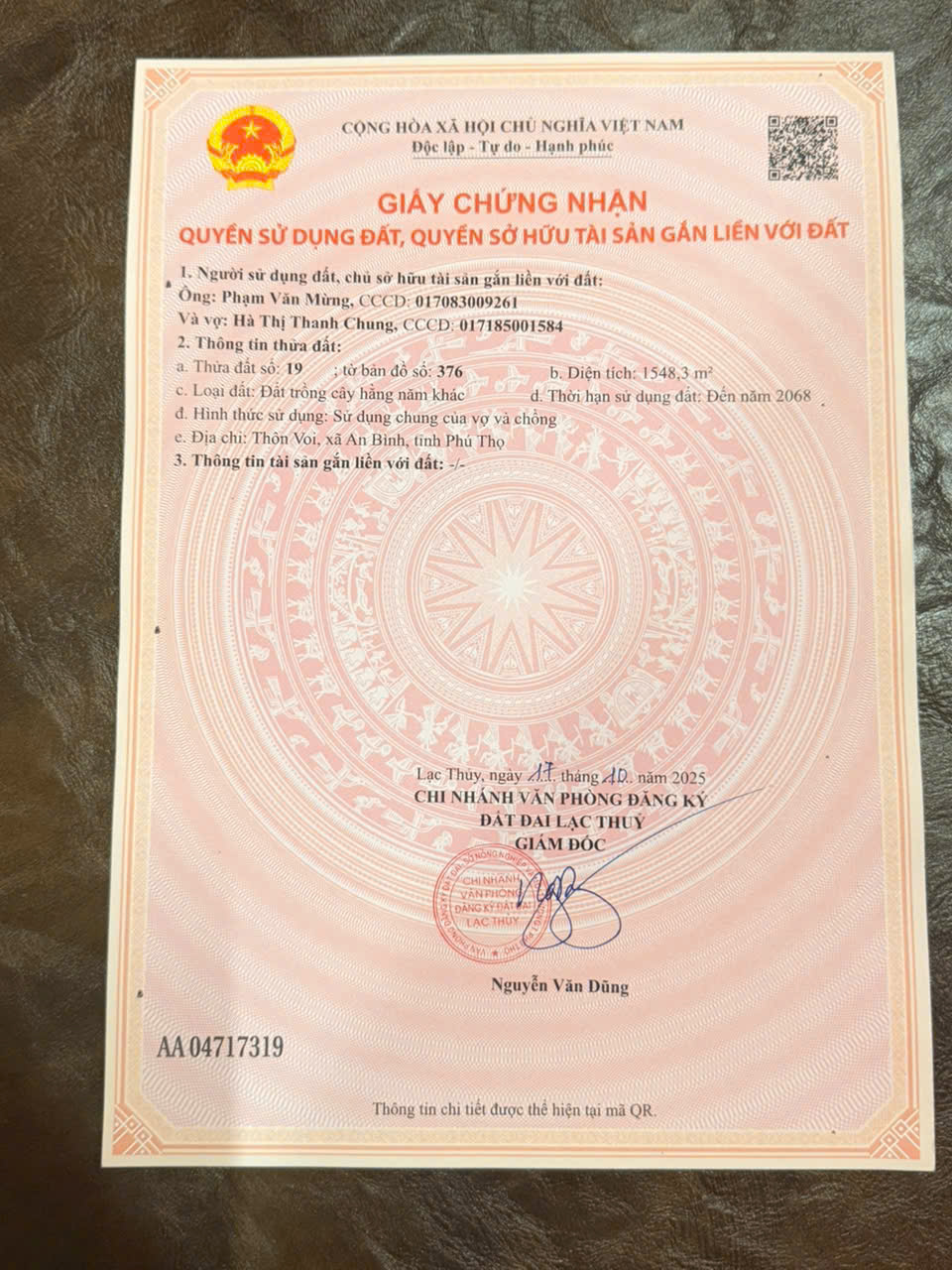 BÁN ĐẤT CHÍNH CHỦ – CÓ SỔ ĐỎ RIÊNG TẠI LẠC THỦY, PHÚ THỌ