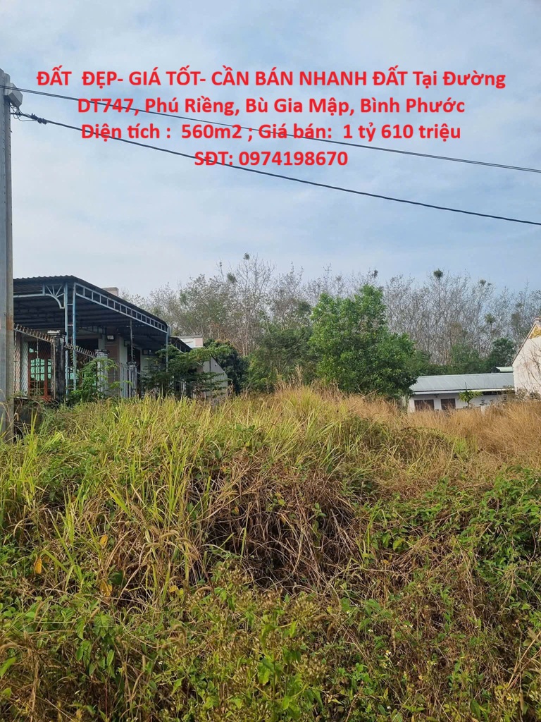 ĐẤT ĐẸP- GIÁ TỐT- CẦN BÁN NHANH ĐẤT Tại Đường DT747, Phú Riềng, Bù Gia Mập, Bình Phước