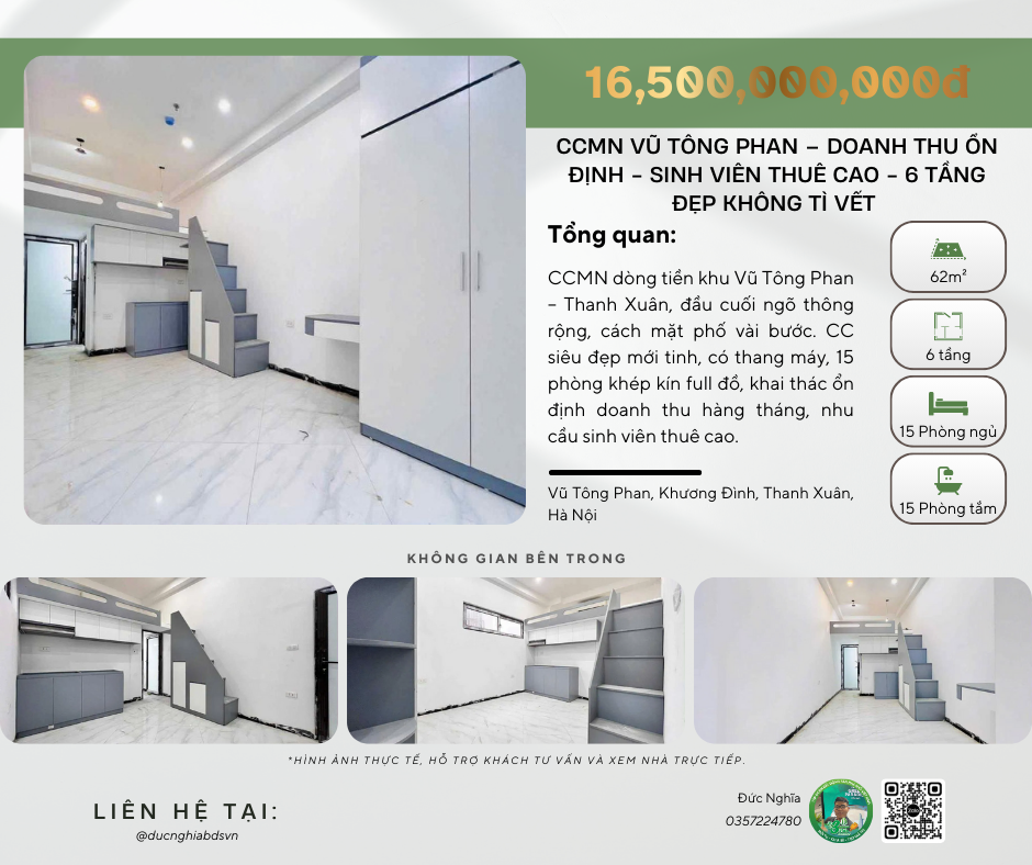 CCMN VŨ TÔNG PHAN – DOANH THU ỔN ĐỊNH - SINH VIÊN THUÊ CAO - 6 TẦNG ĐẸP KHÔNG TÌ VẾT