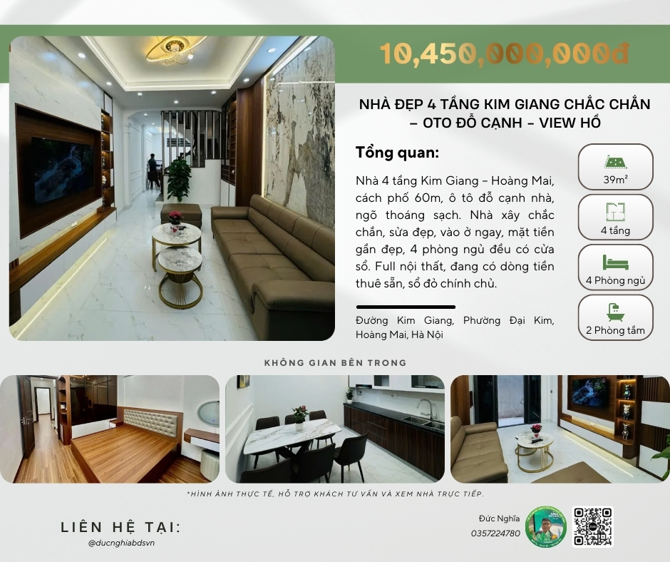 BÁN NHÀ KIM GIANG – HOÀNG MAI | NHÀ ĐẸP 4 TẦNG CHẮC CHẮN – Ở NGAY HOẶC KINH DOANH