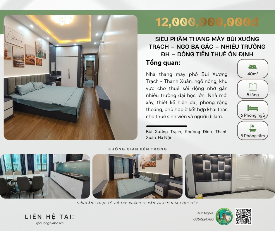 SIÊU PHẨM THANG MÁY BÙI XƯƠNG TRẠCH – NGÕ BA GÁC – NHIỀU TRƯỜNG ĐH – DÒNG TIỀN THUÊ ỔN ĐỊNH