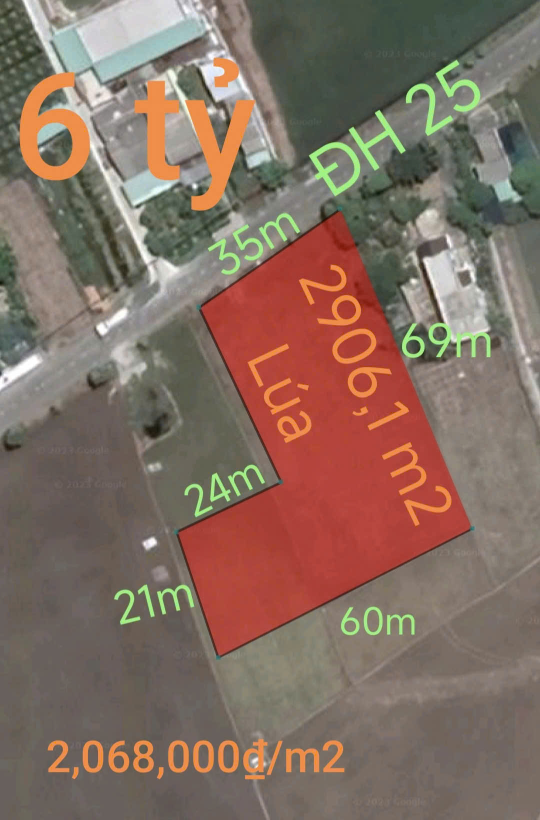 Bán lô đất lúa chuyển thổ mặt tiền DH25 giá 6 tỷ