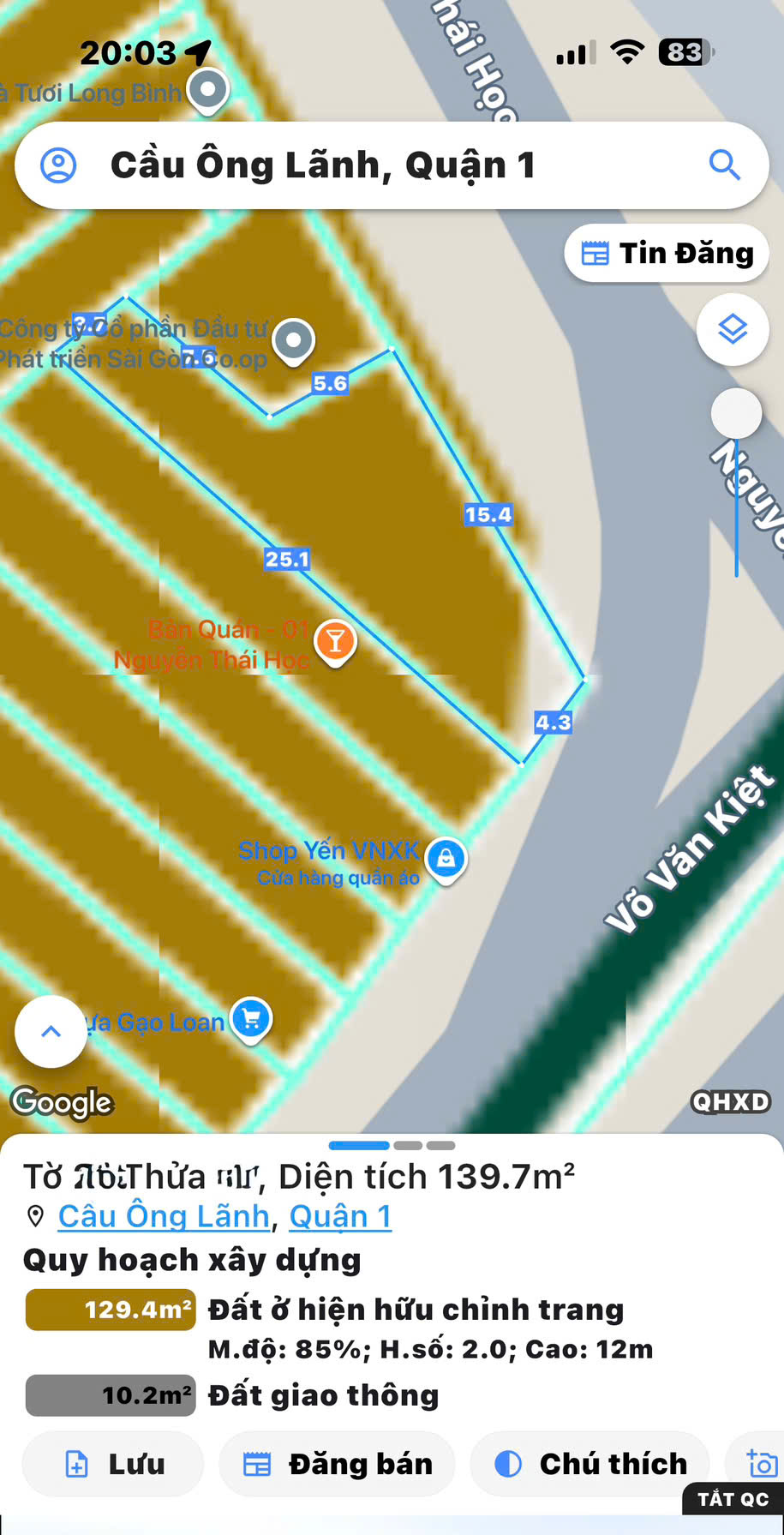 BÁN SIÊU PHẨM MTKD 40M Đ.VÕ VĂN KIỆT, P.CẦU ÔNG LÃNH, QUẬN 1 - NGANG 15M*20M FULL THỔ - CĂN GÓC 2 MẶT TIỀN LỚN HIẾM -