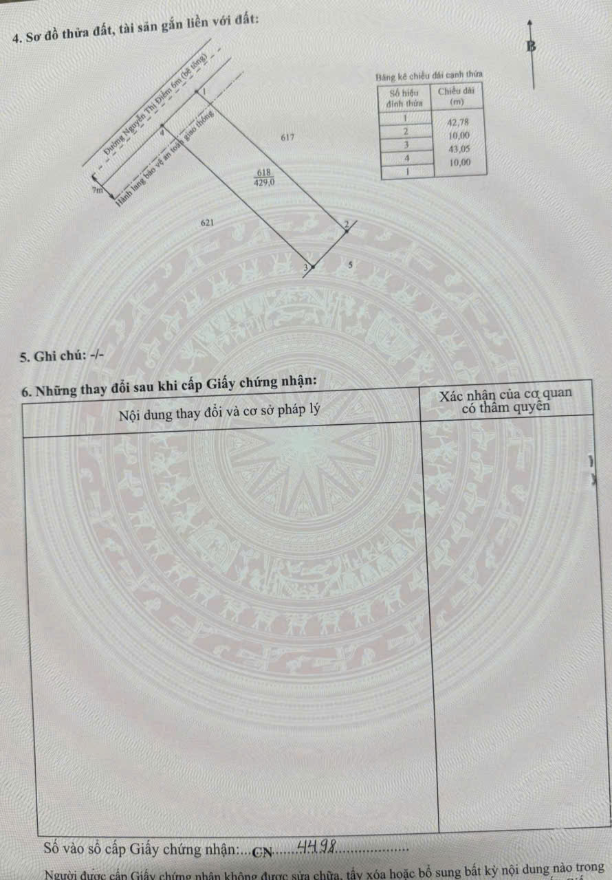 Bán 4 lô thổ cư liền kề mt đường Nguyễn Thị Điểm , xã Tân Bình ,Tân Trụ dt 215m2 giá 1 tỷ 1 lô