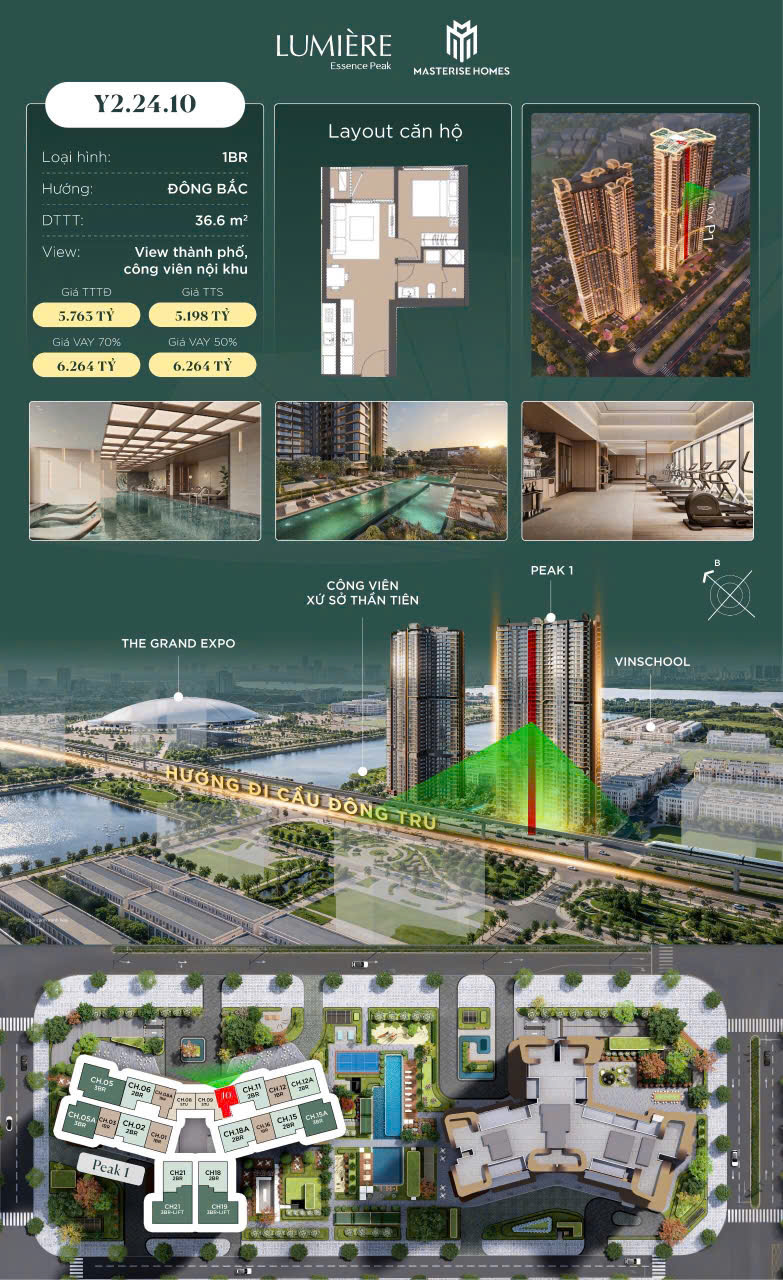 ĐẦU TƯ NHỈNH HƠN 1,8 TỶ - SỞ HỮU "VIÊN KIM CƯƠNG" 1BR - 1 ngủ LUMIERE CỔ LOA