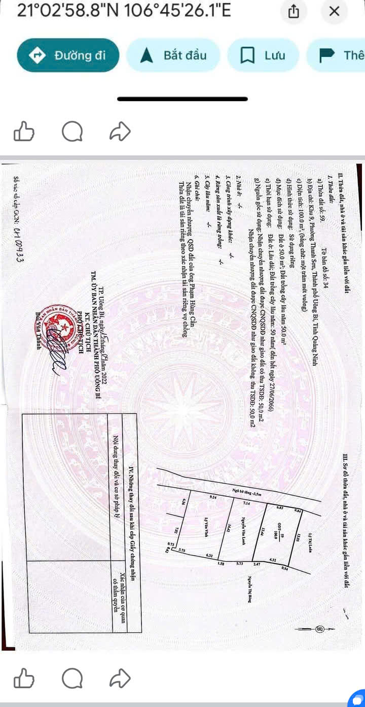 Cần Bán Đất Khu 10 Thanh Sơn Phường UÔNG Bí - Tỉnh Quảng Ninh.
