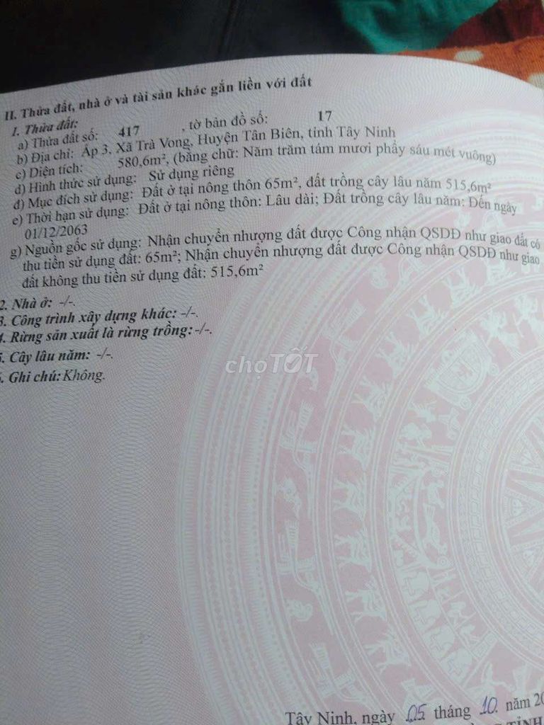 Cần sang gấp đất thổ cư, mặt tiền Tại Ấp Văn Hóa, Xã Trà Vong, Huyện Tân Biên, Tây Ninh