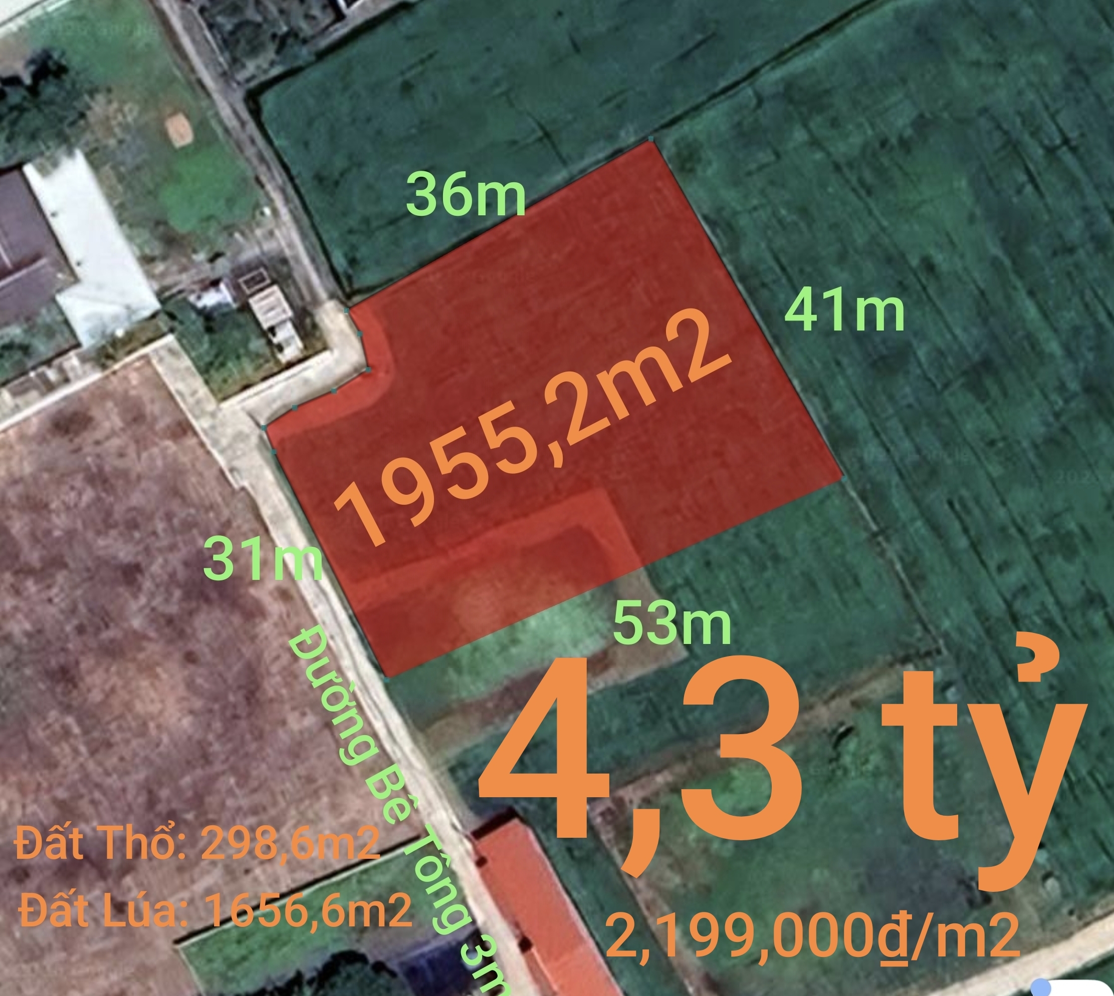 Bán lô đất thổ lúa làm nhà vườn xã Nhựt Tảo giá 4,3 tỷ
