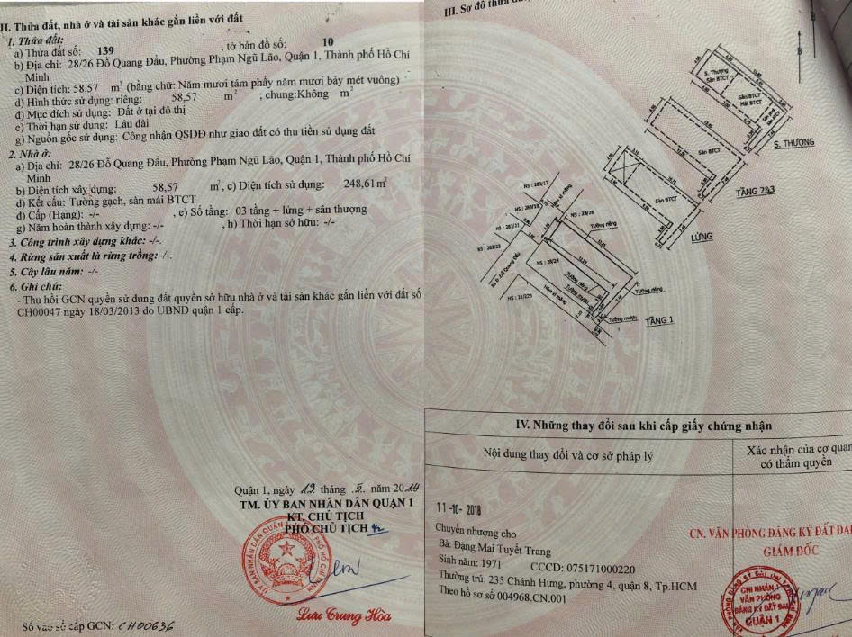CHÍNH CHỦ CẦN BÁN NHÀ TẠI QUẬN 1 - TP HỒ CHÍ MINH