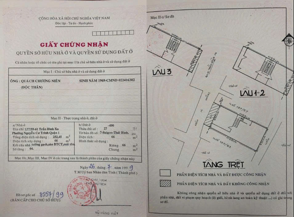 CHÍNH CHỦ CẦN BÁN NHÀ TẠI NGUYỄN CƯ TRINH - QUẬN 1 - TP HỒ CHÍ MINH