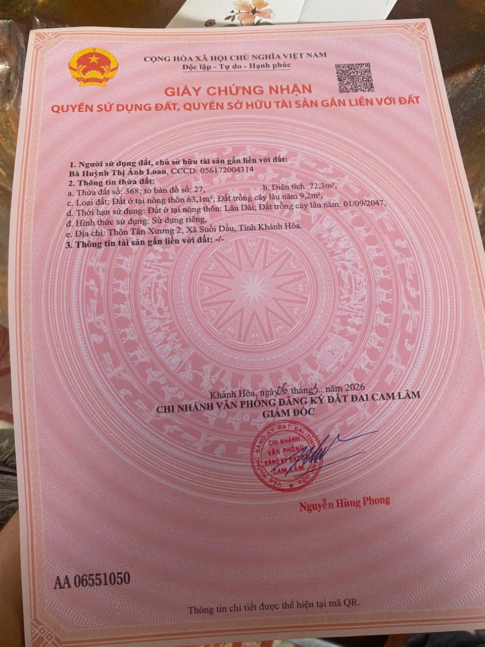 Chính Chủ Cần Bán Lô Đất Thôn Tân Xương, Xã Suối Dầu , Tỉnh Khánh Hòa.