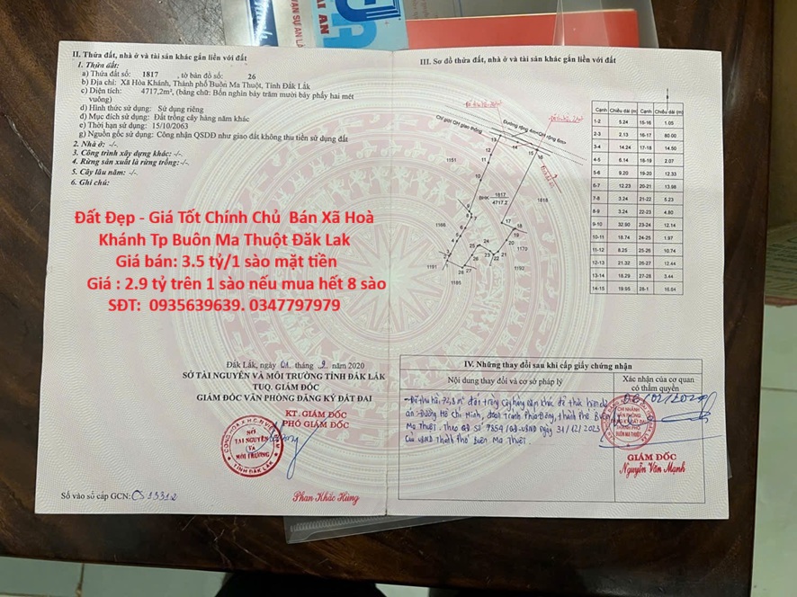 Đất Đẹp - Giá Tốt Chính Chủ Bán Xã Hoà Khánh Tp Buôn Ma Thuột Đăk Lak