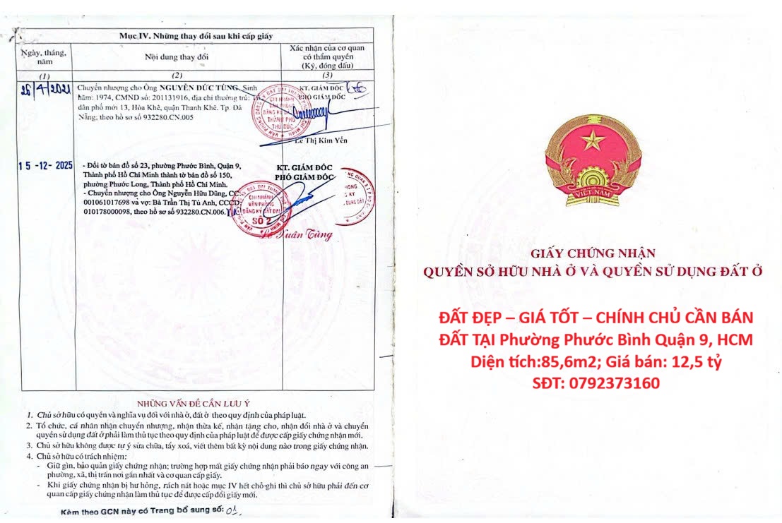 ĐẤT ĐẸP – GIÁ TỐT – CHÍNH CHỦ CẦN BÁN ĐẤT TẠI Phường Phước Bình Quận 9, HCM