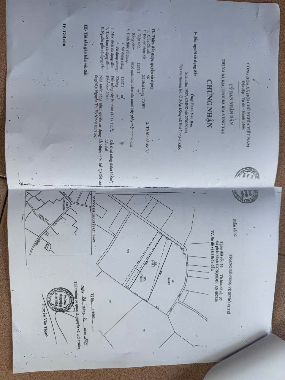 ĐẦU TƯ LÀ SINH LỜI - Chính Chủ Cần Bán Đất Đường Hương Lộ 3, xã Hòa Long, TP Bà Rịa, BRVT
