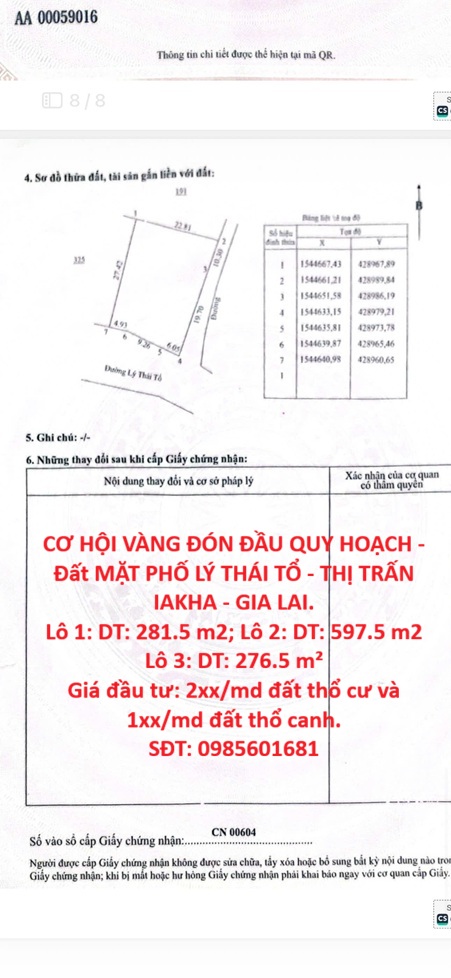 CƠ HỘI VÀNG ĐÓN ĐẦU QUY HOẠCH - Đất MẶT PHỐ LÝ THÁI TỔ - THỊ TRẤN IAKHA - GIA LAI.