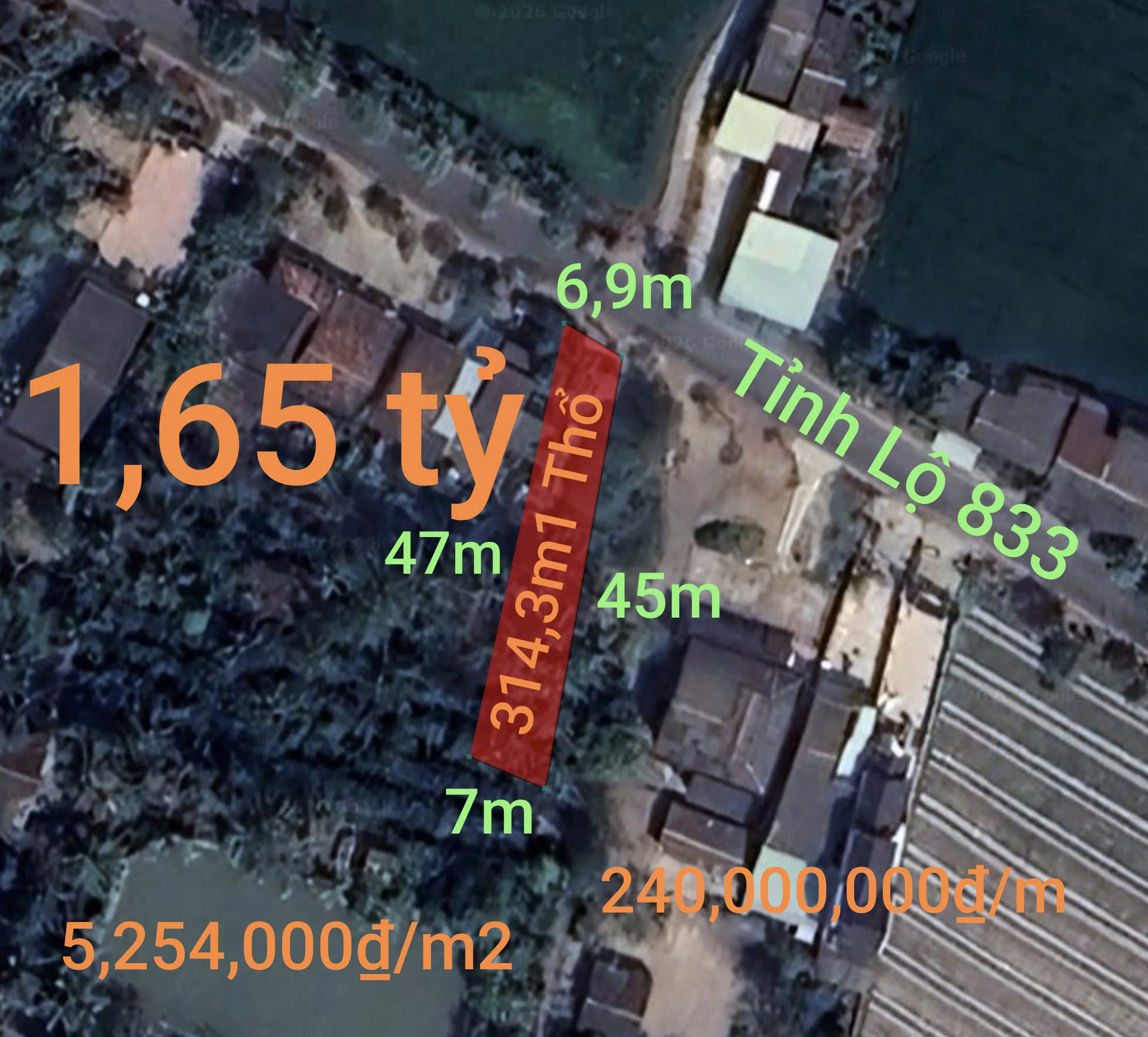 Bán lô đất thổ hai mặt tiền tỉnh lộ 833 giá 1,65 tỷ