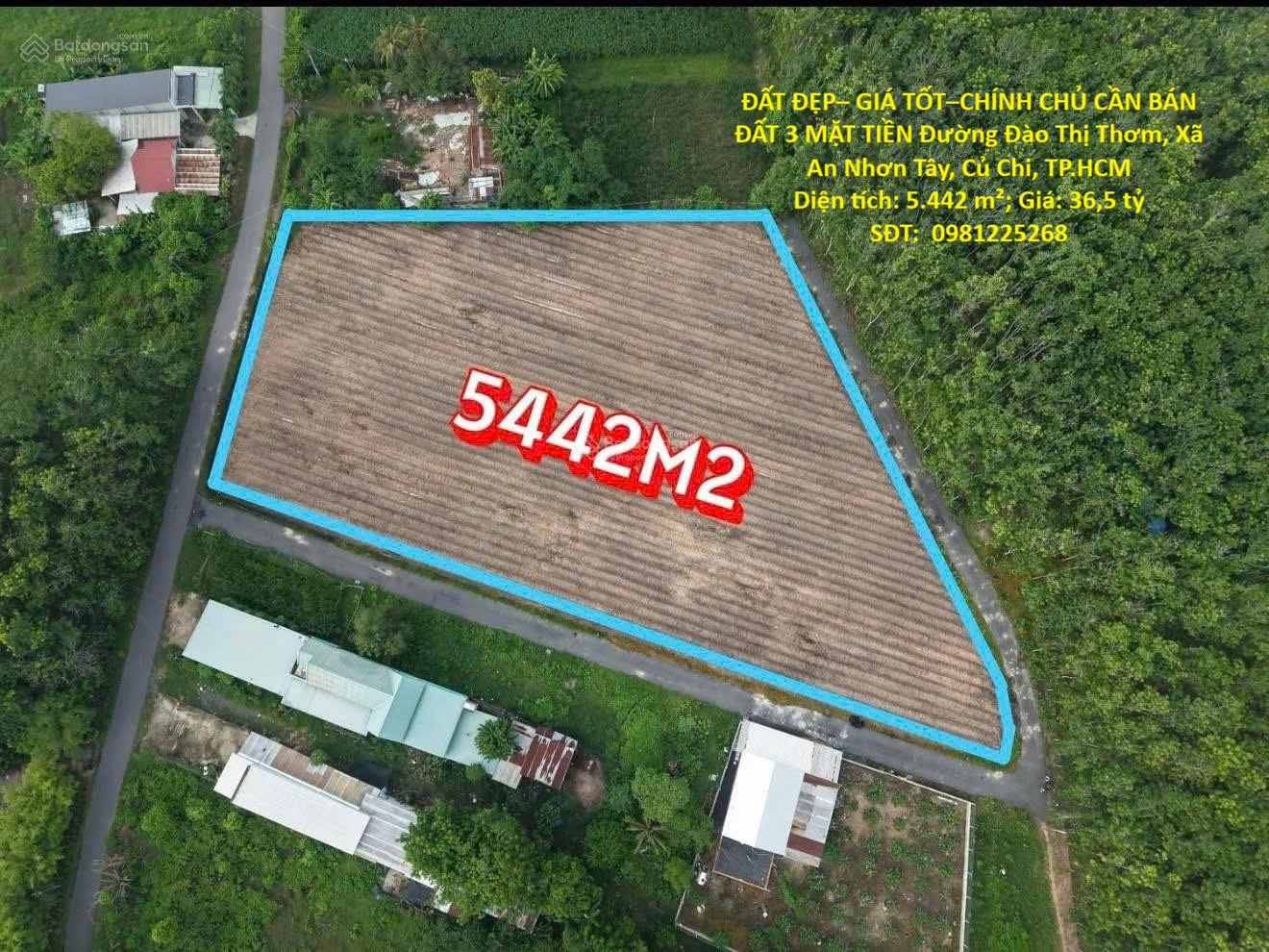 ĐẤT ĐẸP– GIÁ TỐT–CHÍNH CHỦ CẦN BÁN ĐẤT 3 MẶT TIỀN Đường Đào Thị Thơm, Xã An Nhơn Tây, Củ Chi, TP.HCM