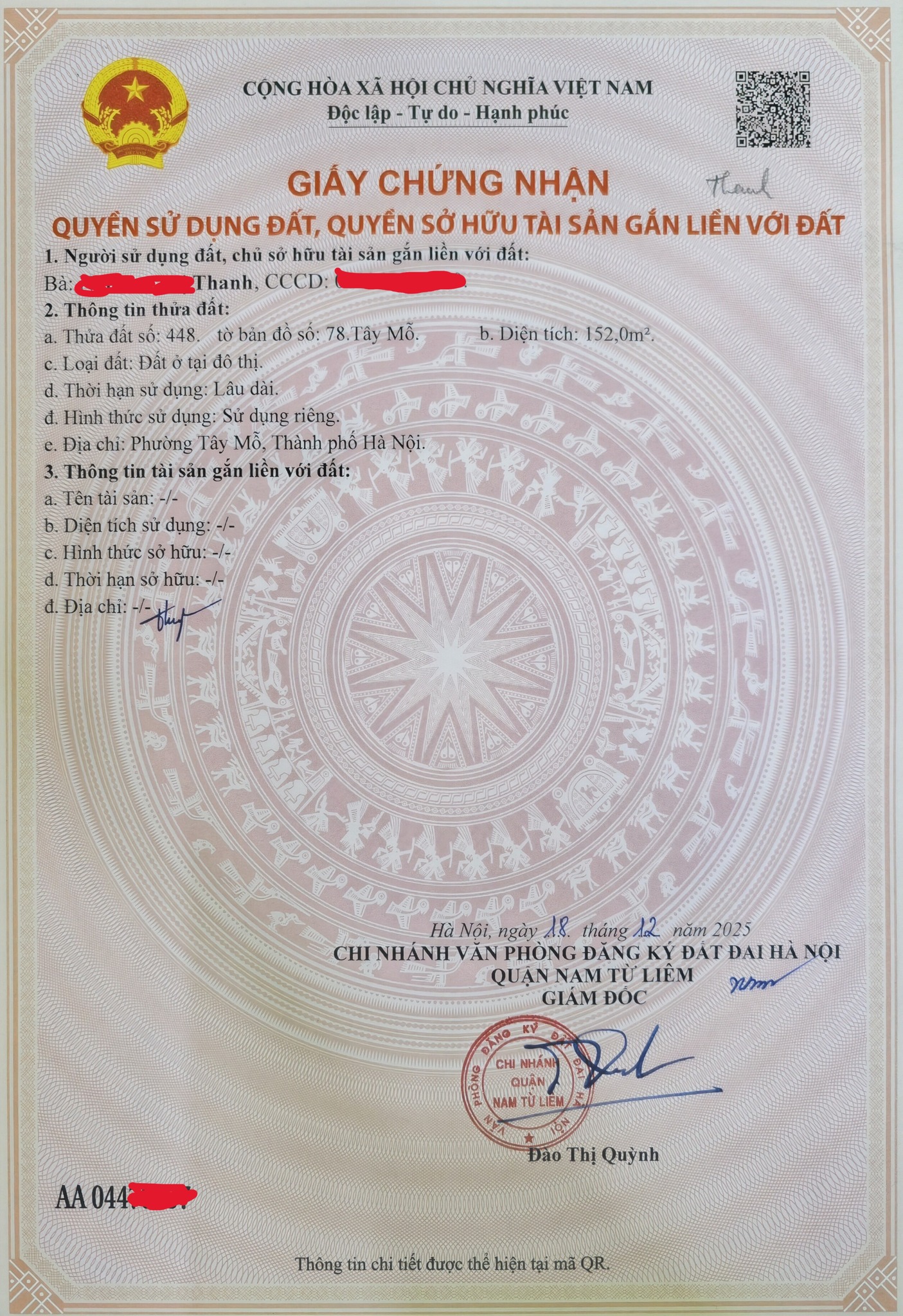 Chính chủ nhà mình cần bán đất ở TDP Phú Thứ, ngõ 27 đường Tây Mỗ, Hà Nội