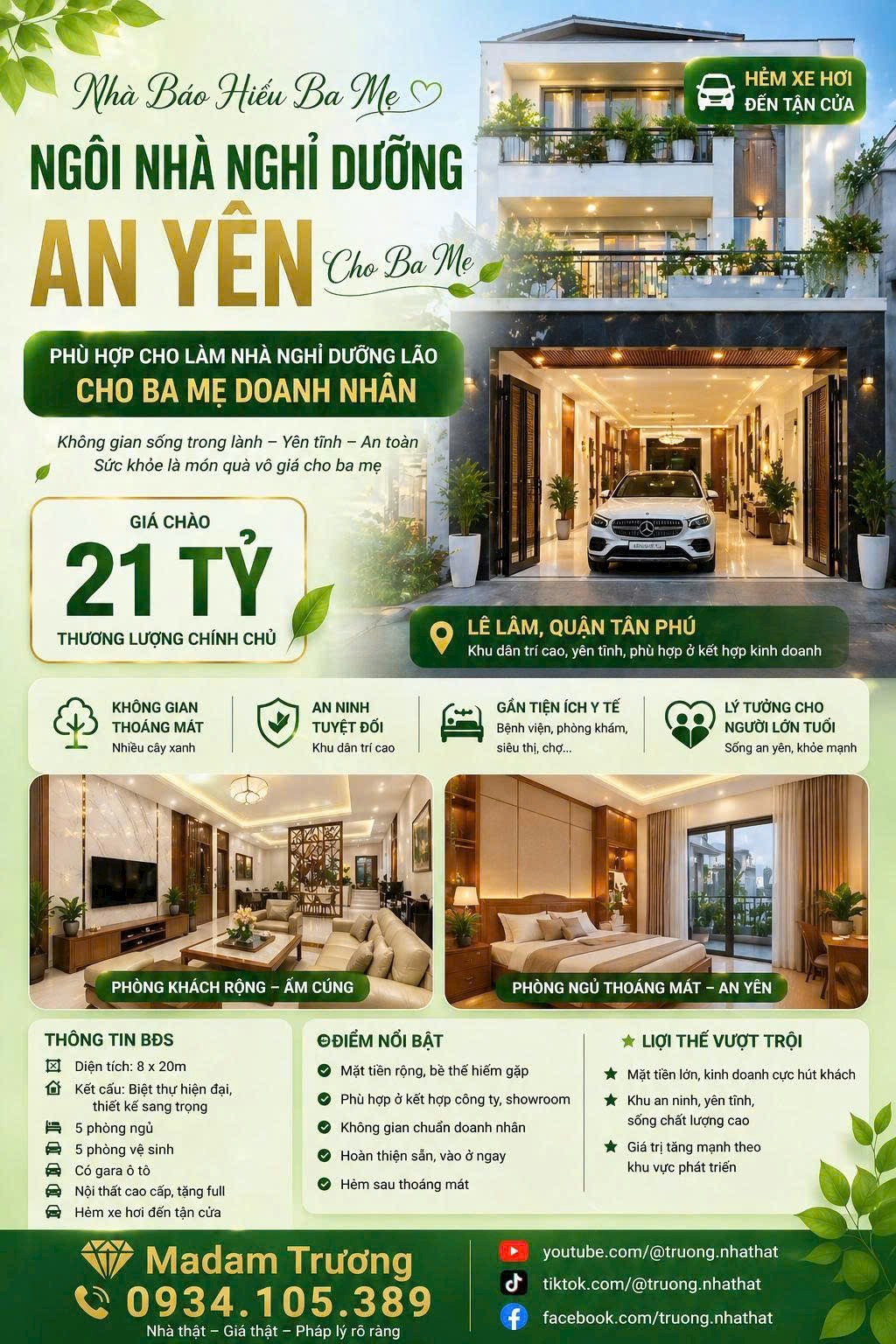 Biệt thự hiếm báo hiếu Ba mẹ 21₫ (8x20) lê lâm, tân phú