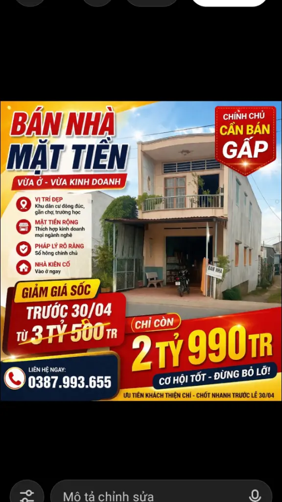 GIẢM SẬP SÀN 510 TRIỆU _ CHỈ CÒN 2 TỶ 99OTRIEU _ BÁN TRƯỚC 30/04