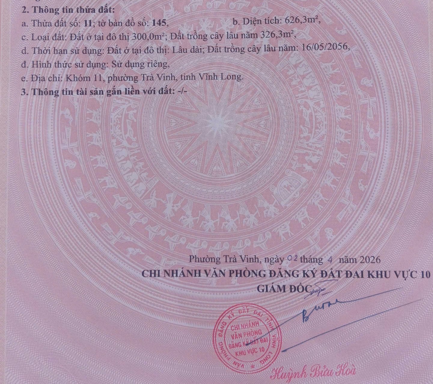 bán đất đường Đồng Khởi trung tâm Tp.Trà Vinh 10tr/m2