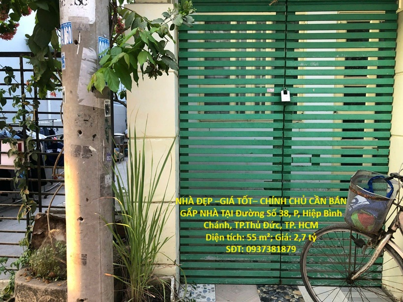NHÀ ĐẸP –GIÁ TỐT– CHÍNH CHỦ BÁN GẤP NHÀ TẠI Đường Số 38, P, Hiệp Bình Chánh, TP.Thủ Đức, TP. HCM
