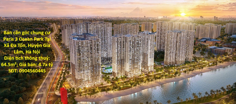 Bán căn góc chung cư Paris 3 Ocean Park, 2 phòng ngủ, 2 vệ sinh Tại Xã Đa Tốn, Huyện Gia Lâm, Hà Nội
