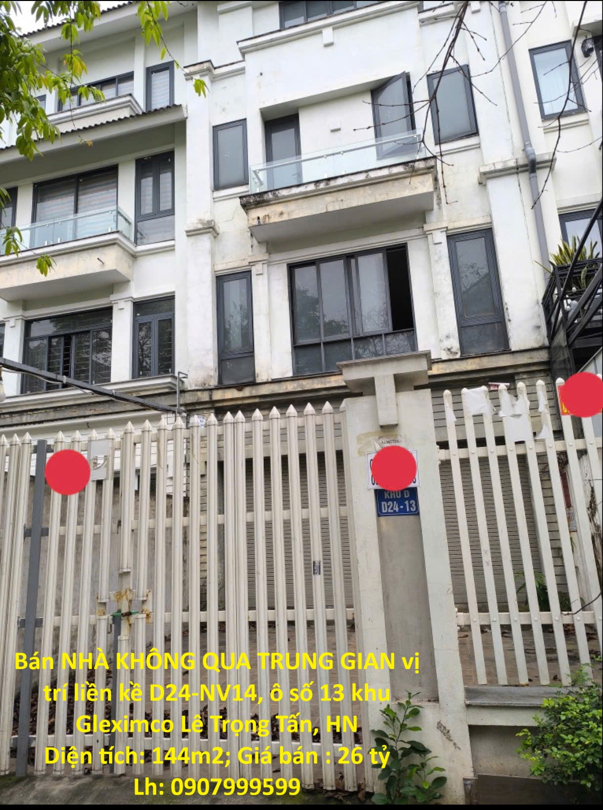 Bán NHÀ KHÔNG QUA TRUNG GIAN vị trí liền kề D24-NV14, ô số 13 khu Gleximco Lê Trọng Tấn, HN
