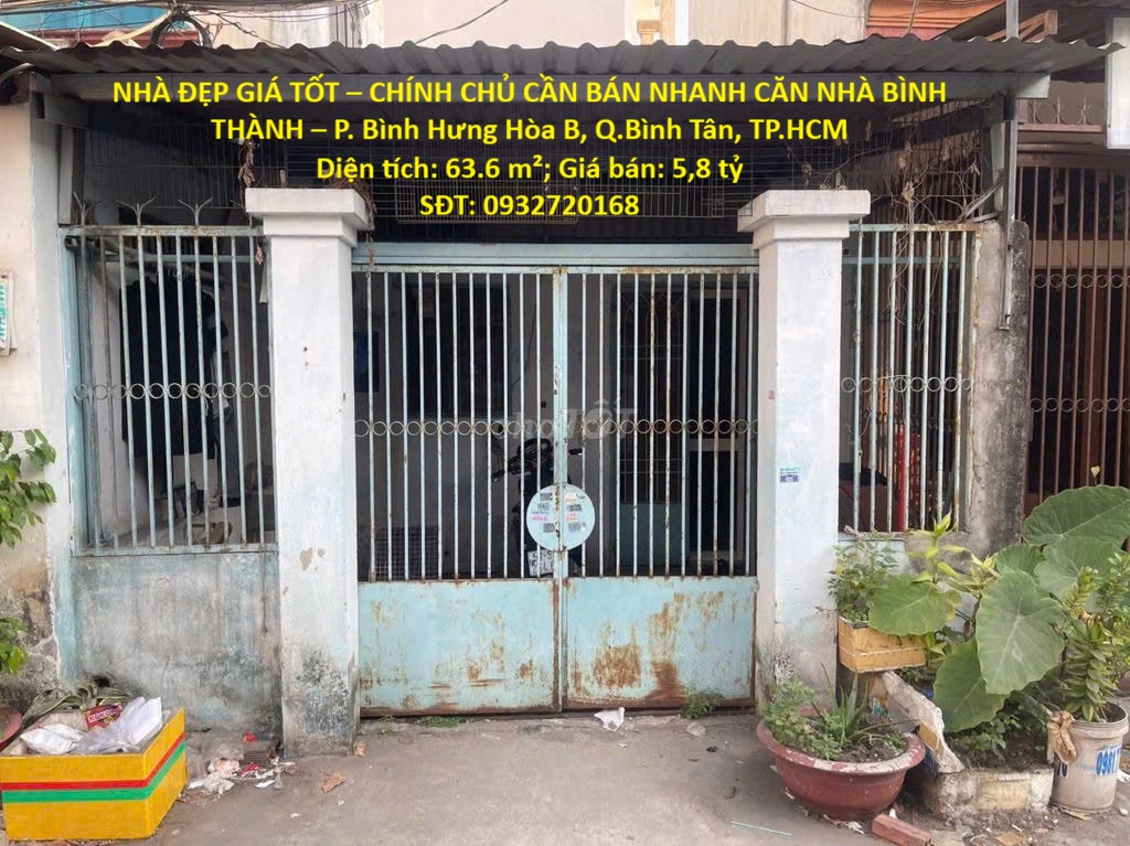 NHÀ ĐẸP GIÁ TỐT – CHÍNH CHỦ CẦN BÁN NHANH CĂN NHÀ BÌNH THÀNH – P. Bình Hưng Hòa B, Q.Bình Tân, TP.HCM