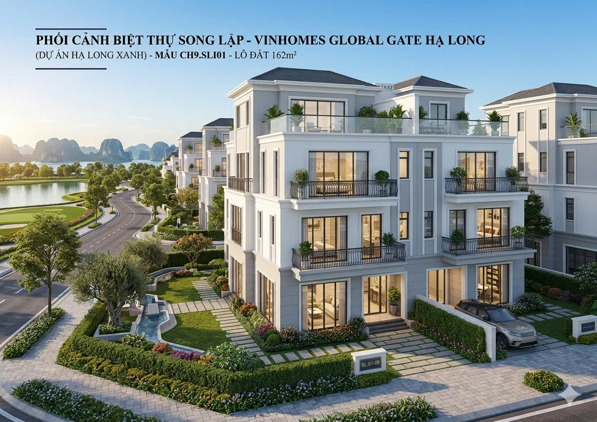 Biệt thự 162m², mặt tiền 9m, xây 4 tầng, tổng sàn 373m² view đẹp Vinhomes Hạ Long