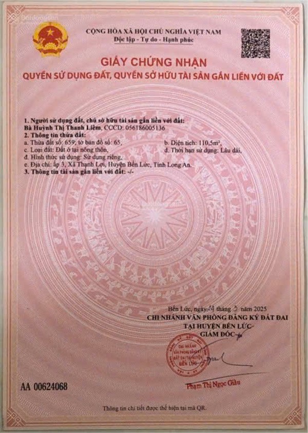 ĐẤT THỔ CƯ ĐẸP – GIÁ TỐT CHÍNH CHỦ CẦN BÁN GẤP tại Xã Thạnh Lợi, Huyện Bến Lức, Long An