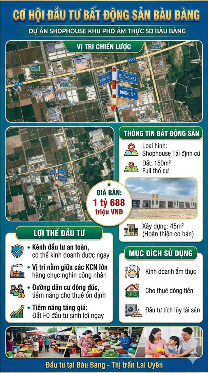 Shophouse khu phố ẩm thực 5D Bàu Bàng, Bình Dương - Vừa ở vừa kinh doanh cực đẹp - Đầu tư sinh lời