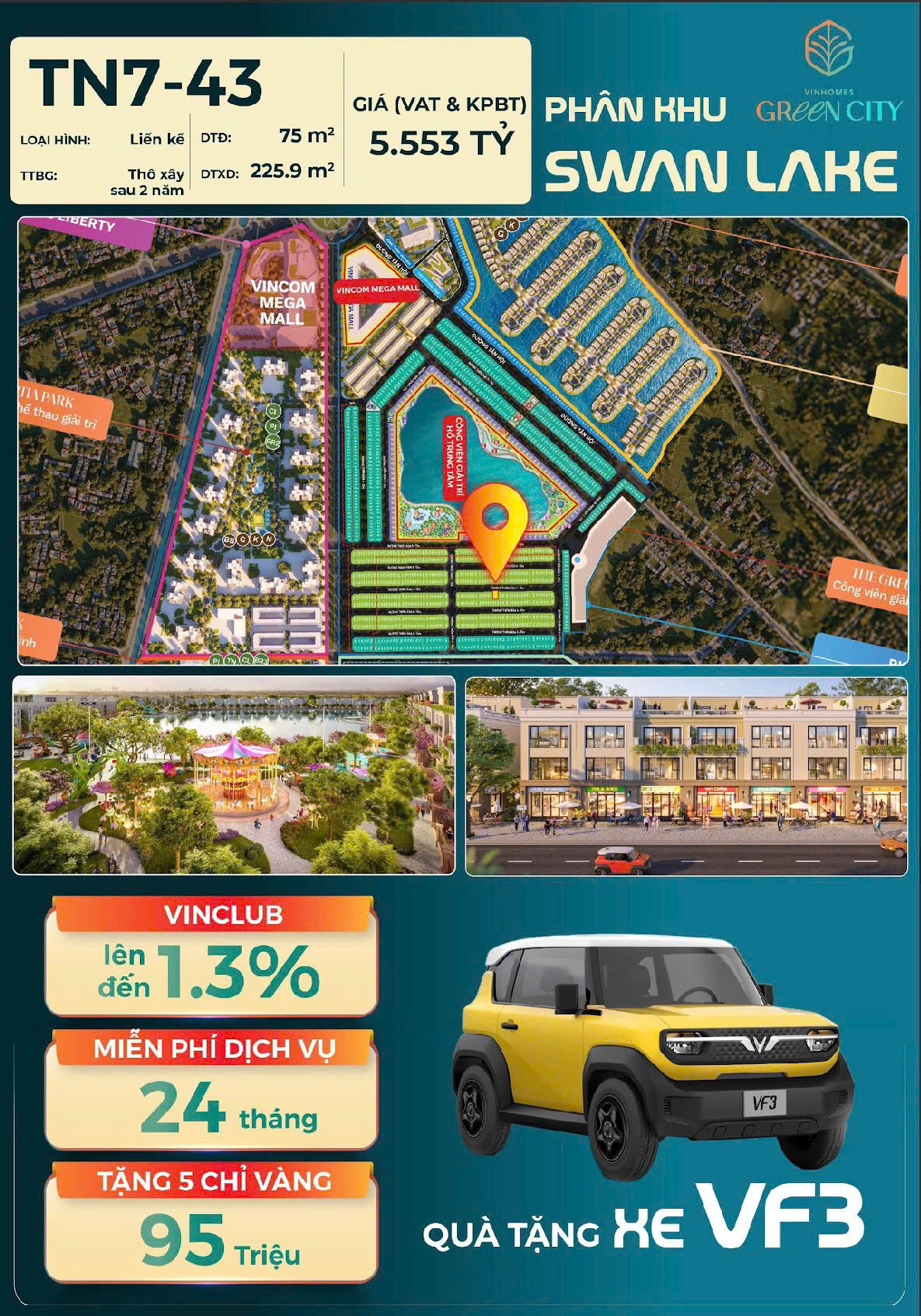 HOT - VỐN HƠN 700TR GIỎ HÀNG SWAN LAKE – VINHOMES GREEN CITY