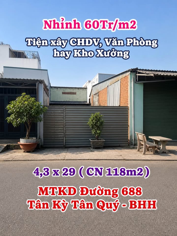HÀNG THƠM GIÁ TỐT 4.3x29 MẶT TIỀN ĐƯỜNG 688 TKTQ – SÁT AEON TÂN PHÚ CHỈ 7.X TỶ