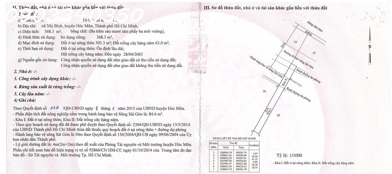 Bán đất tại Nhị Bình, Hóc Môn, diện tích 368,3 m2, giá bán 7,8 tỷ