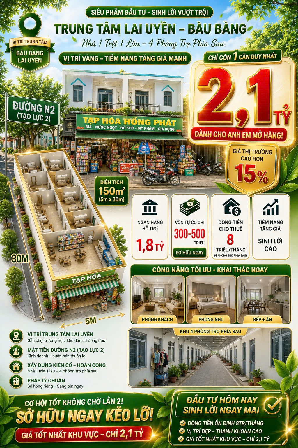 Nhà Phố 150m2 2 Tầng 6PN Mặt Tiền Tạo Lực 2 Lai Uyên - Sổ Đỏ Giá 2.1 Tỷ - Cơ Hội Vàng, Liên Hệ Ngay 0898333313!