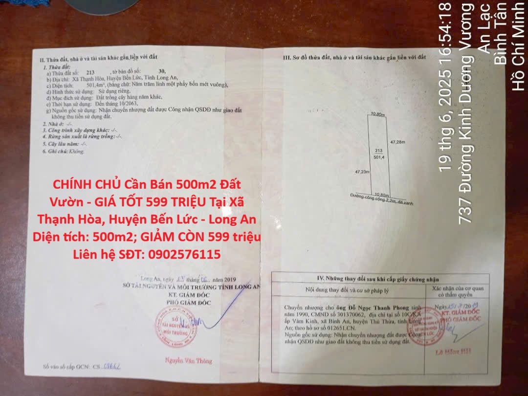 CHÍNH CHỦ Cần Bán 500m2 Đất Vườn - GIÁ TỐT 599 TRIỆU Tại Xã Thạnh Hòa, Huyện Bến Lức - Long An