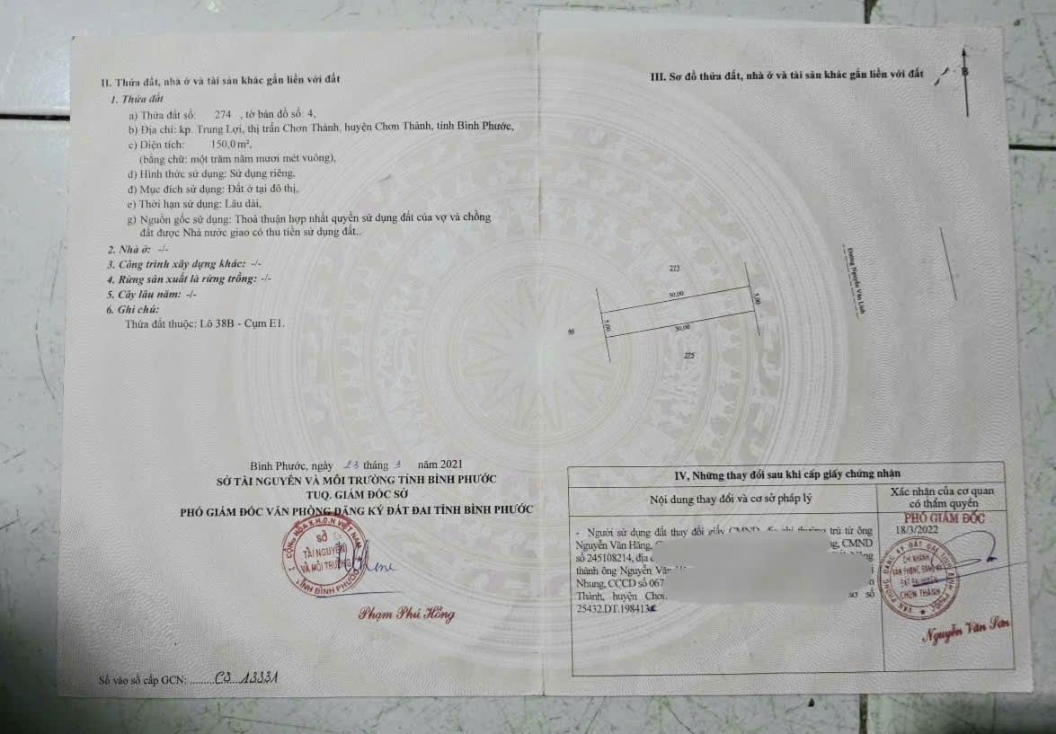 ĐẤT ĐẸP - MẶT TIỀN - Chính Chủ Bán Lô Đất Nằm Ngay Trung tâm hành chính Chơn Thành