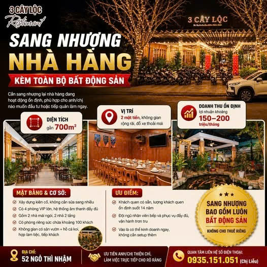 SANG NHƯỢNG NHÀ HÀNG CÙNG TOÀN BỘ BẤT ĐỘNG SẢN Đc: Quận Liên Chiểu, Da Nang