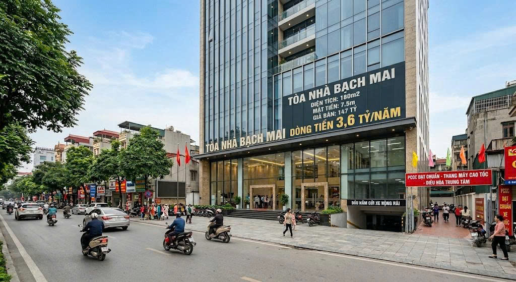Bán Tòa Văn Phòng Mặt Phố Bạch Mai 180m2 - Dòng Tiền 3.6 Tỷ - Đủ PCCC