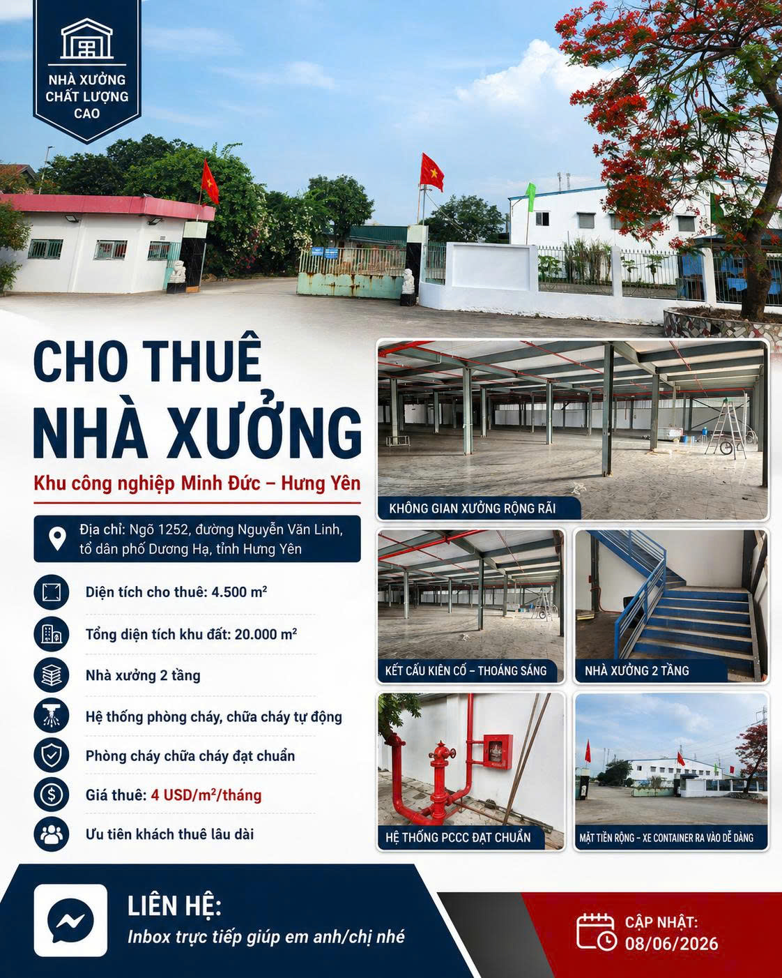 CHO THUÊ NHÀ XƯỞNG - GIÁ TỐT - Vị Trí Đắc Địa Tại KCN Minh Đức, Hưng Yên