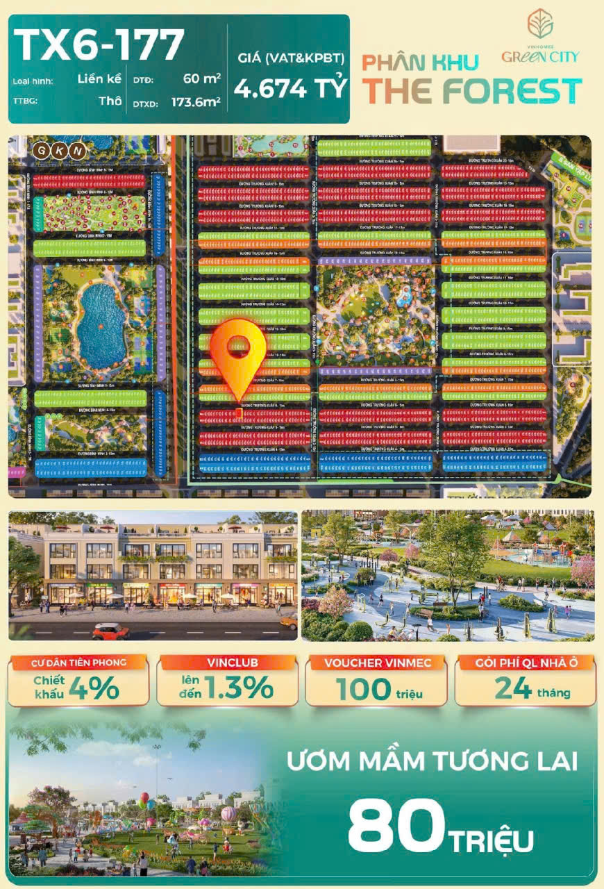 NHỈNH 800 TRIỆU CÓ NGAY SIÊU PHẨM LIỀN KỀ TX6-177 THE FOREST – VINHOMES GREEN CITY