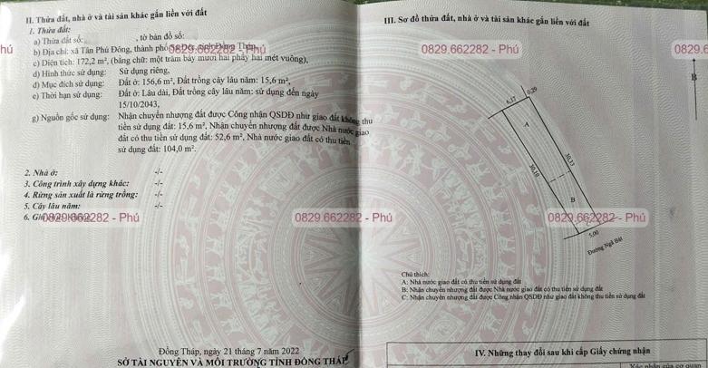 Bán Đất nền Vị trí ngay mặt tiền đường Ngã Bát Bờ Phải, xã Tân Phú Đông, TP.Sa Đéc.