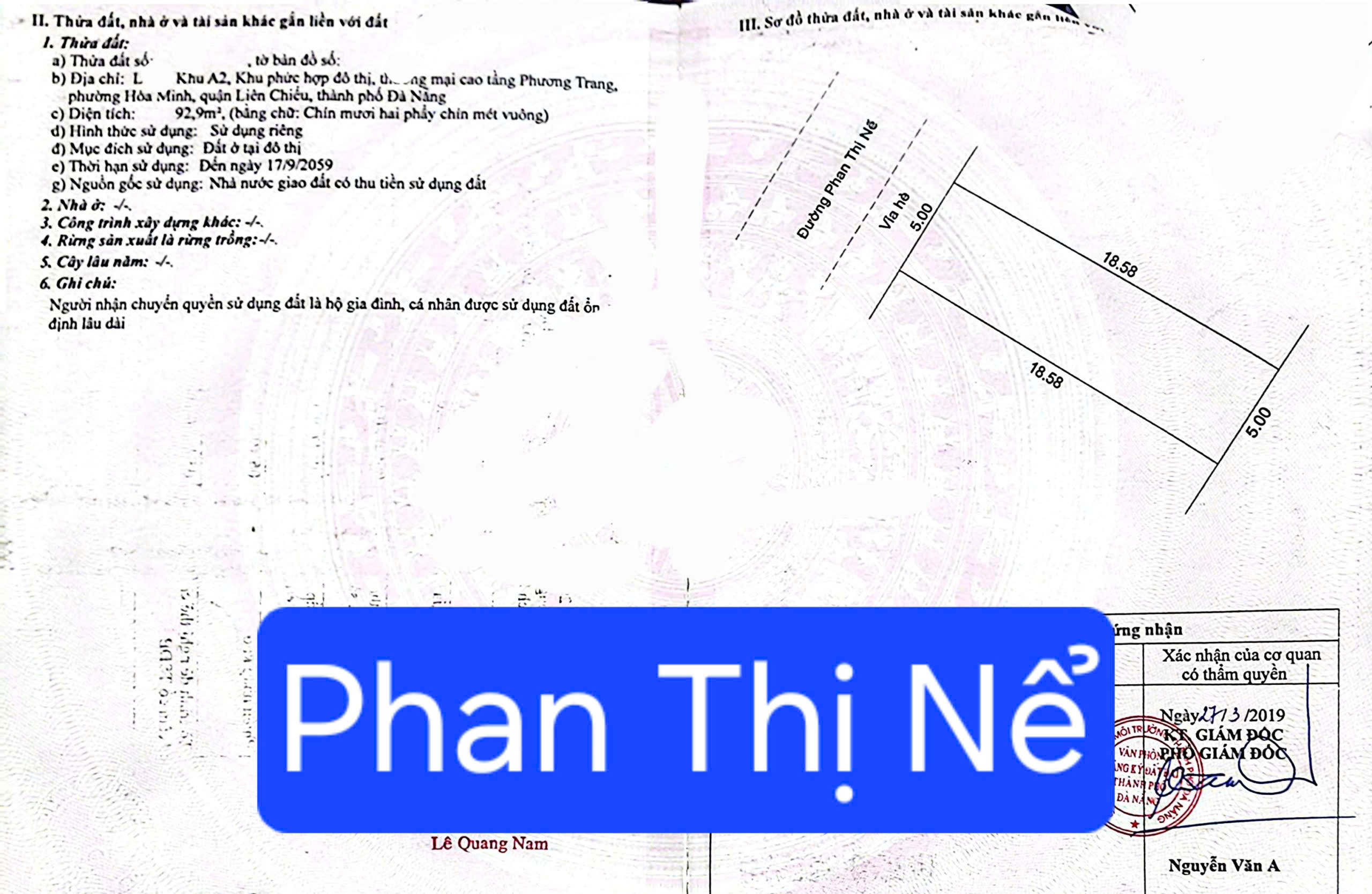 BÁN ĐẤT MẶT TIỀN PHAN THỊ NỂ - THÔNG BIỂN - GIÁ ĐẦU TƯ